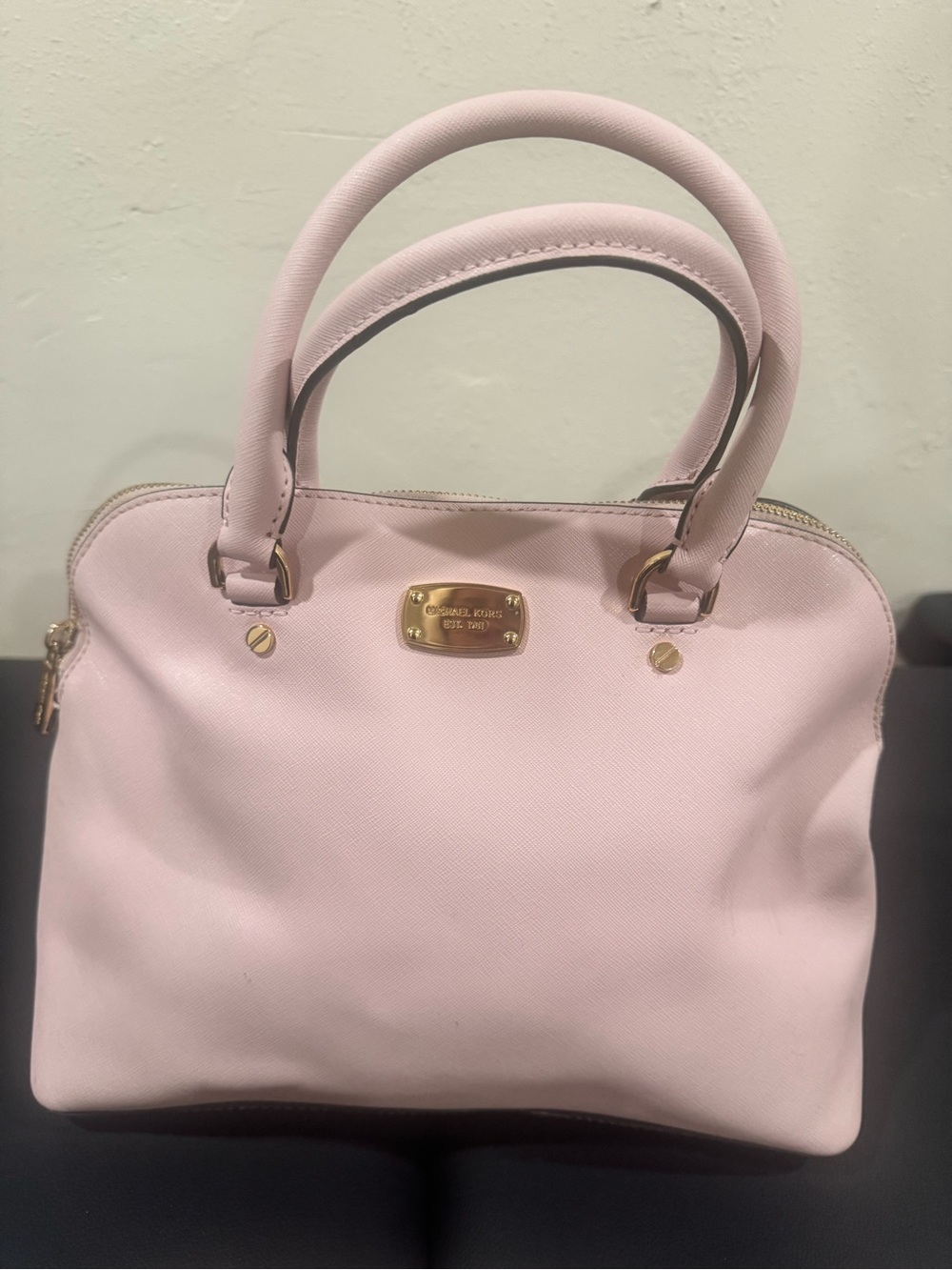 Michael Kors Cindy large dome Light Pink Saffiano Satchel with Gold Hardware